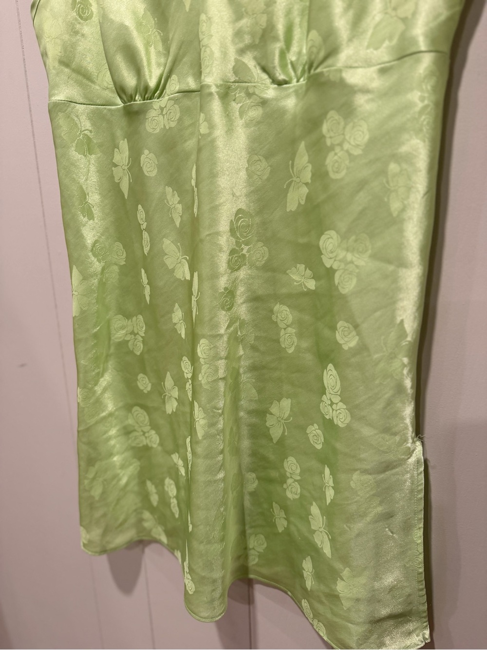 Passport Lime Green Satin Floral Slip Dress - Picture 2 of 4